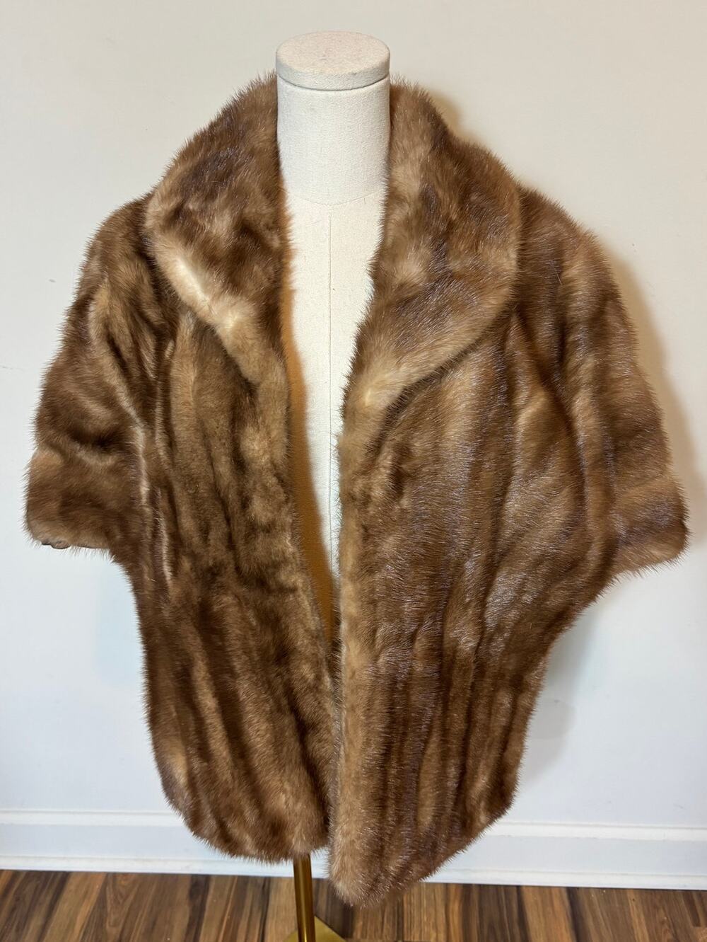 VTG Genuine Mink Fur Stole Shawl Wrap Cape Brown Real Fur Old Hollywood